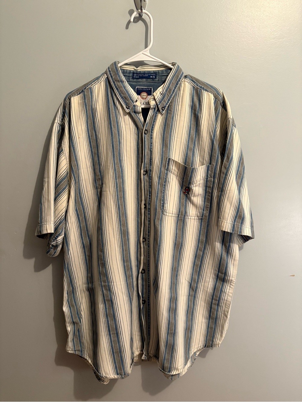 Vintage Coliseum Men's XL Short-Sleeve Button-Up Stripe Shirt Blue White Gray - Picture 8 of 16
